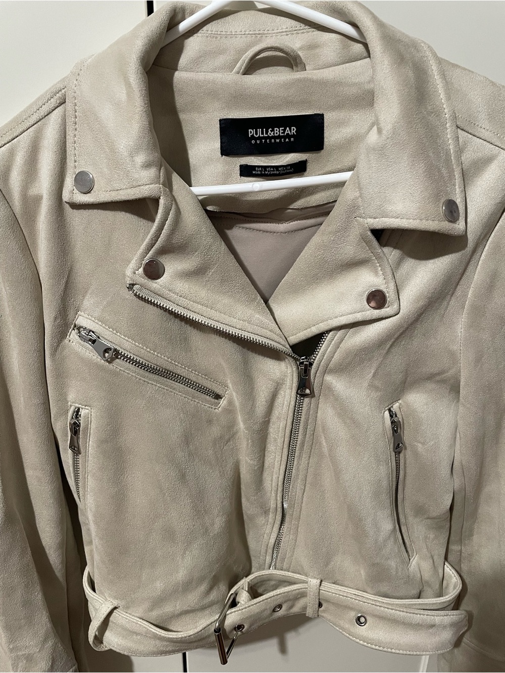 Pull&Bear Light Beige Suede Moto Jacket